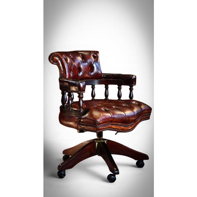 Up for grabs here is a gorgeous george smith captains swivel armchair in dark tan leather. the chair have had new wax and...