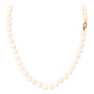 Akoya Pearl Necklace 14k Yellow Gold Certified For Sale