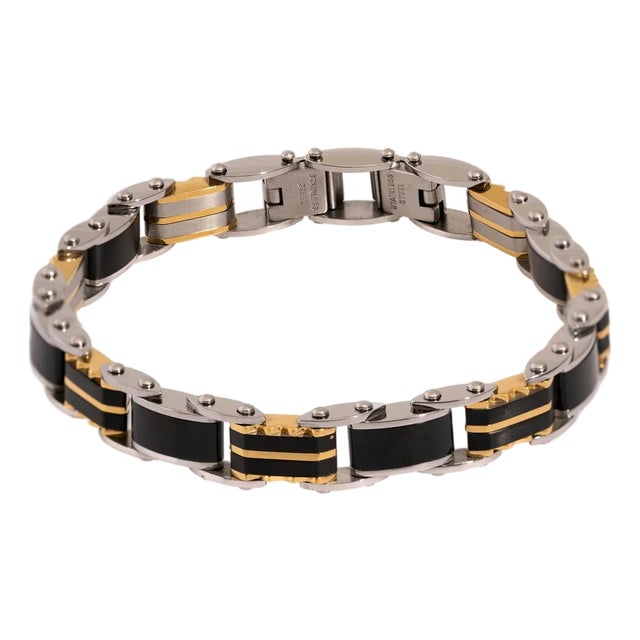 Men's Fashion Icon Silver & Black Bracelet For Sale