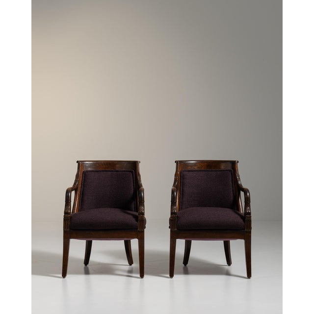 Early 20th Century Empire Red Wood Pair of Club Chairs For Sale In Greensboro - Image 6 of 12