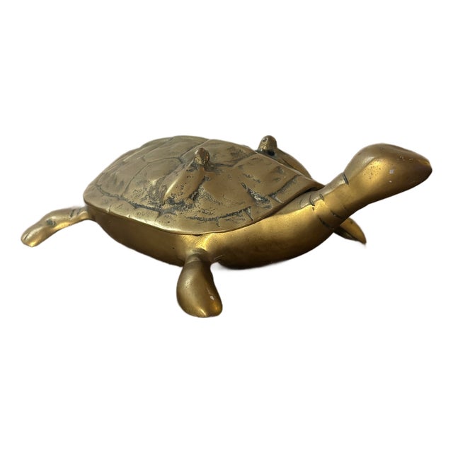 Vintage Brass Turtle Trinket Dish With Lift-Top Shell For Sale