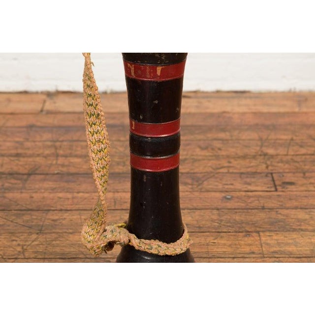 Late 19th Century 19th Century Burmese Late Teak Ozi Goblet Shaped Drum with Black & Red Lacquer For Sale - Image 5 of 12