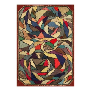 Great Red Border Color and Multi Color Background Vintage American Hooked Rug For Sale