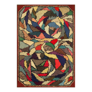 Great Red Border Color and Multi Color Background Vintage American Hooked Rug