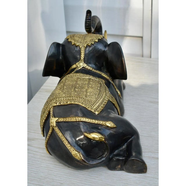 1970s Vintage Thai Ornate Two Tone Bronze Elephant Statue For Sale - Image 5 of 12