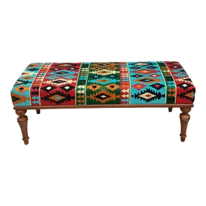 Ethnic Kilim Upholstered Padded Hallway Bench