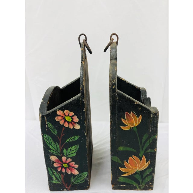 Black Antique Hand Painted Hanging Boxes - a Pair For Sale - Image 8 of 11