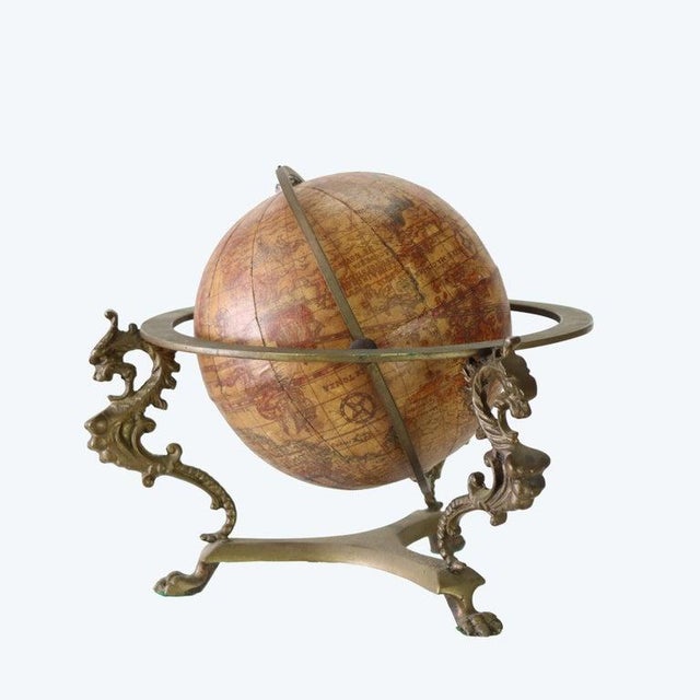 Italian Italian Old World Desk Top Globe With Figural Brass Base 19thC For Sale - Image 3 of 4