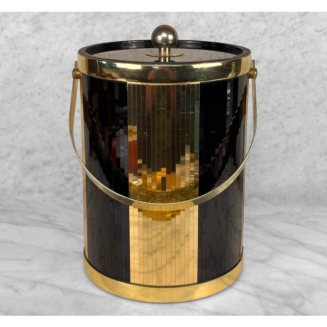 Mid-Century Modern Vintage Hollywood Regency Gold & Black Mirrored Ice Bucket by Larry Laslo For Sale - Image 3 of 10