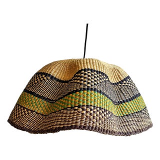 Vintage Bolga African Tribal Wave Basket Pendant Light For Sale