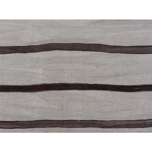 Beige Vintage Turkish Kilim Rug in Soft Beige and Dark Brown Stripes For Sale - Image 8 of 11