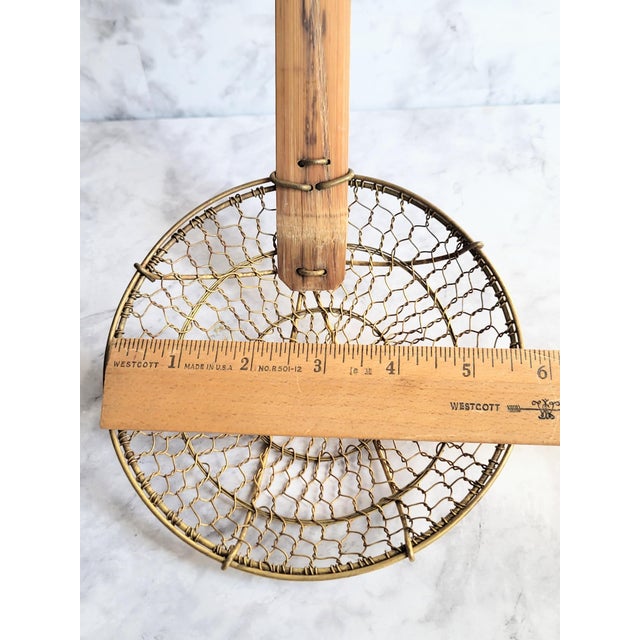 Brass Antique Brass Ladle & Wire Strainer With Bamboo Handle For Sale - Image 8 of 13