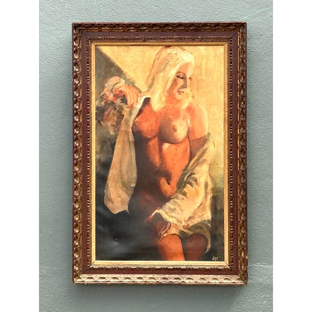 Vintage Original Nude Oil Portrait on Canvas For Sale - Image 10 of 12