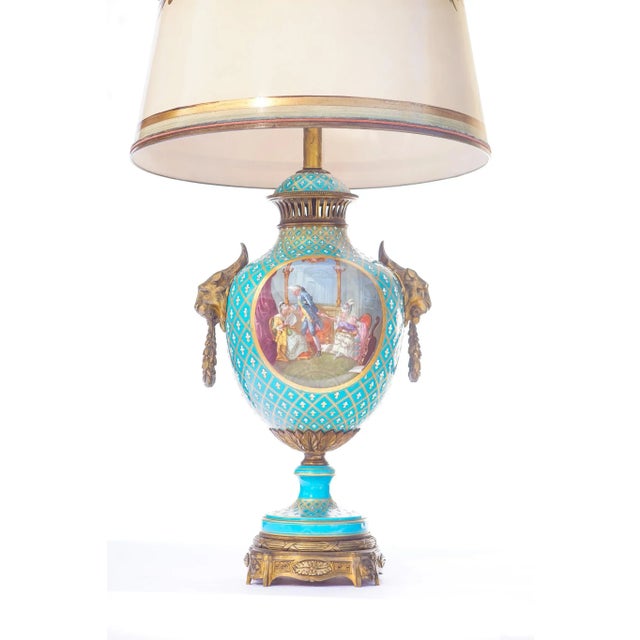 French 19th C. French Sévres Painted Porcelain and Bronze Lamps For Sale - Image 3 of 6