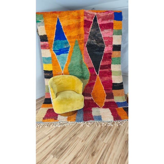 Handmade Moroccan Boujaad Rug, Orange Blue Green Diamond Patchwork, 9'8" X 6'7" For Sale - Image 9 of 13