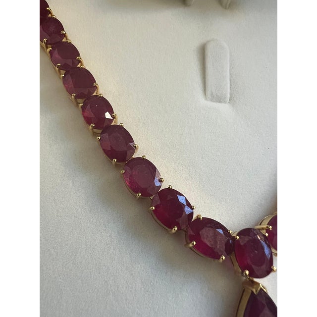 Bochic “Capri” Vintage 100 Carat Natural Ruby Necklace Set in 18K Gold & Silver For Sale - Image 11 of 15