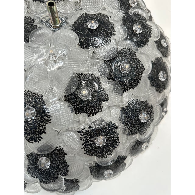 Contemporary Clear and Black Flowers Murano Glass Flush Mount For Sale - Image 4 of 8