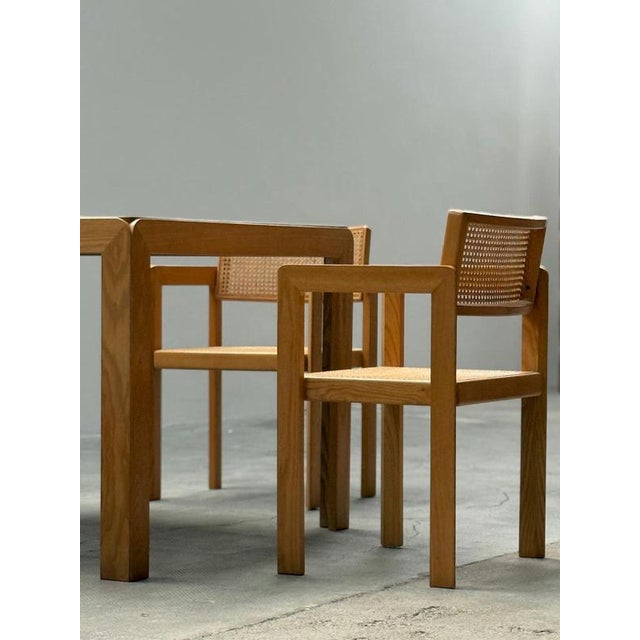 Dining Table and Chairs in Ash Wood and Rattan by Derk Jan De Vries for Maisa De Seveso, 1970s, Set of 5 For Sale - Image 6 of 18