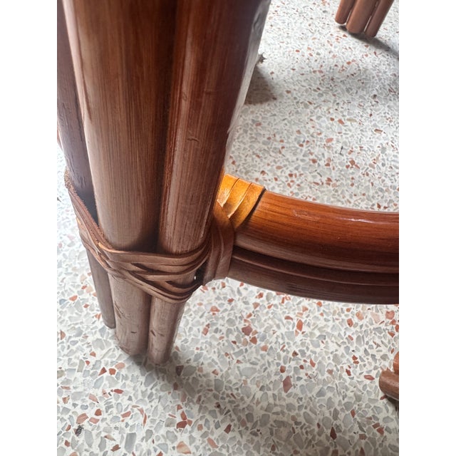 Wood 1960s Arched Spindle Rattan Swivel Counter Stools (Set of 2) For Sale - Image 7 of 9