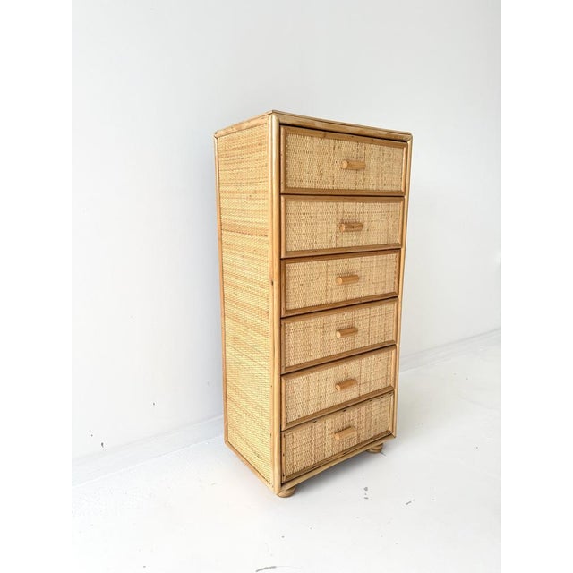Vintage Rattan Wicker 6-Drawer Dresser, 1960s, in Flawless conditions. Designed 1960 to 1969
