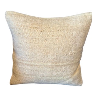 Organic Hemp Pillow, Pure White Ivory Linen-Like Cushion, Handwoven Turkish Anatolian Pillow With Insert, 16x16 In For Sale