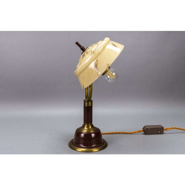Vintage Brown Marbled Glass and Metal Adjustable Table Lamp, 1950s For Sale - Image 3 of 18