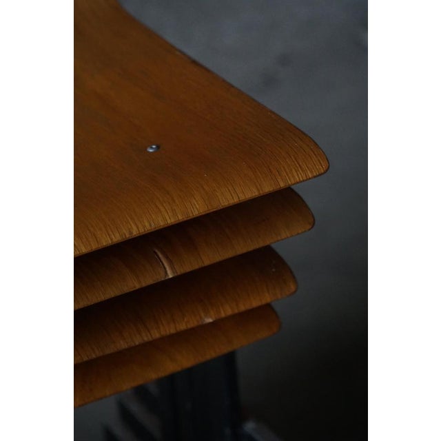 Industrial Stackable Chairs in Black Metal and Oak attributed to Niels Larsen, 1960s, Set of 6 For Sale - Image 18 of 18