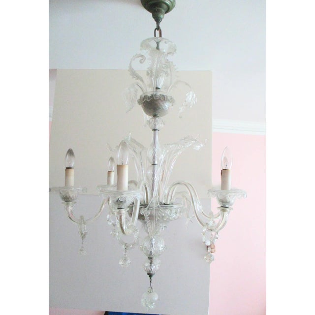 Italian Murano six arm chandelier, vintage 1970s' clear and decorated ruffled glass. The size is great 40" tall from...