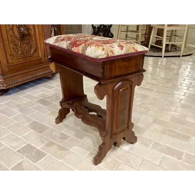 Victorian Antique Carved Walnut Slipper Vanity Ottoman Bench Flip Top Storage Sewing For Sale - Image 11 of 11