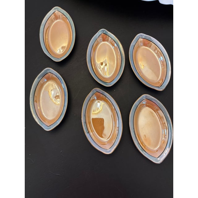 Vintage Lusterware Celery Dish With 6 Side Salt Plates For Sale In West Palm - Image 6 of 6