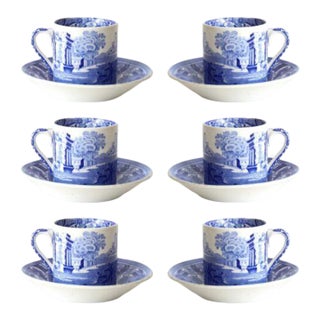 Early 20th Century Copeland Spode Italian Espresso Cups and Saucers, S/6 - 12 pcs For Sale