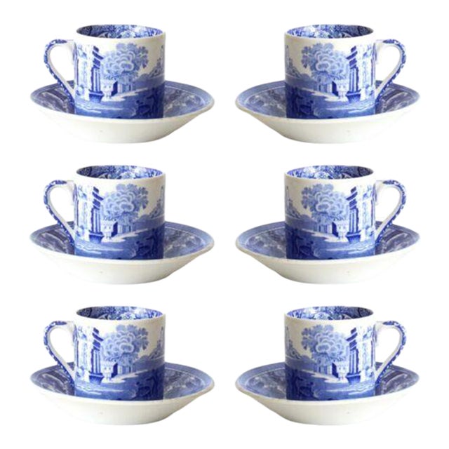 Early 20th Century Copeland Spode Italian Espresso Cups and Saucers, S/6 - 12 pcs For Sale