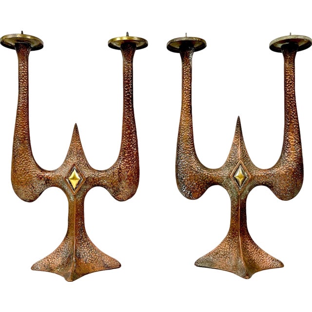 Polish Brutalist Candleholders, 1970s, Set of 2 For Sale