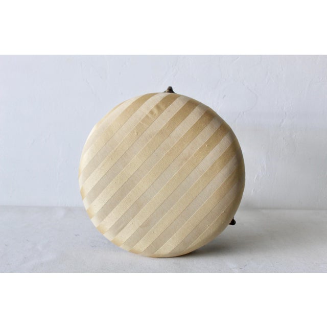 Metal Mid 20th Century Victorian Style Cast Iron Upholstered Stool Vintage Mid-Century For Sale - Image 7 of 12