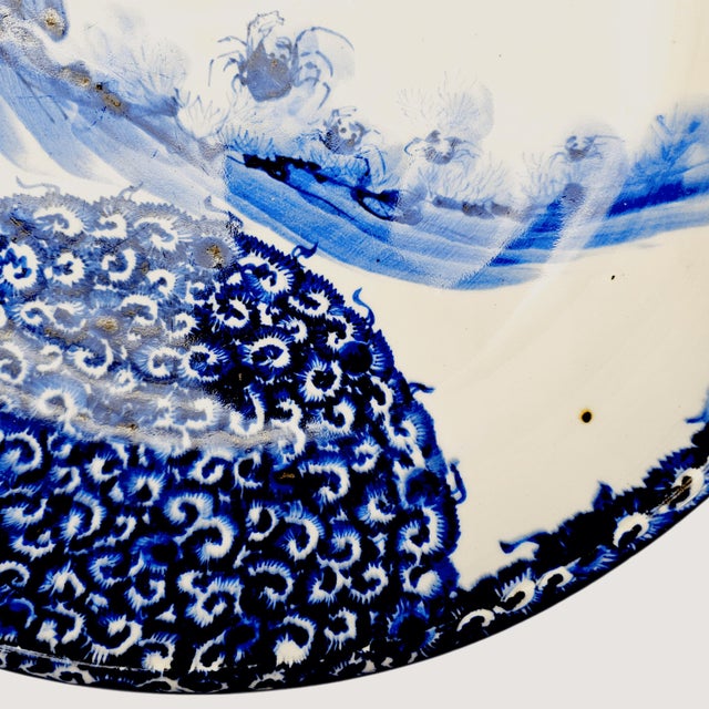 Large Hand-Painted Blue and White Porcelain Charger Bowl, Chinese Export Style, 16" For Sale - Image 9 of 11