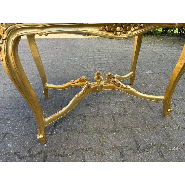1940s Artisan Louis XVI Gold Beech Marble Coffee Table For Sale - Image 6 of 8
