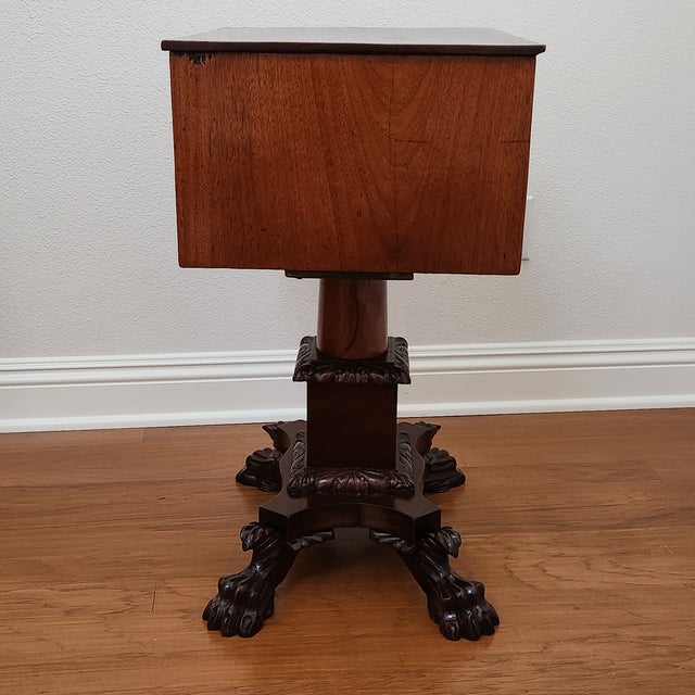 Antique Solid and Flame Mahogany American Empire Side Table or Work Table Circa 19th Century For Sale In Los Angeles - Image 6 of 17