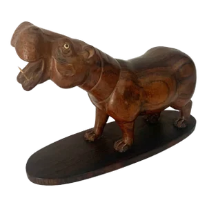 Vintage Hippo Sculpture in Wood