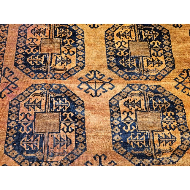 Vintage Afghan Ersari Rug, Hand-Knotted Wool, Allover Geometric Design, Camelhair & Navy, 9’ X 13’ For Sale - Image 12 of 16