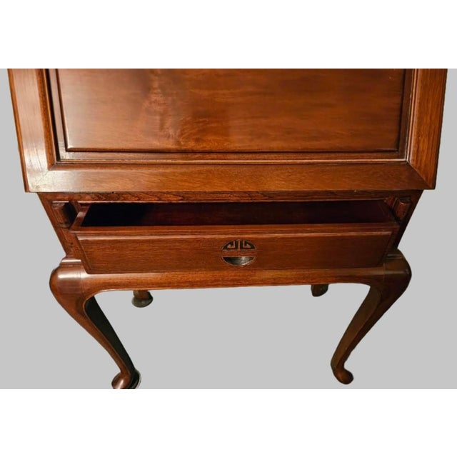 Vintage 1960s Chinese Queen Anne Rosewood Drop Front Secretary Desk W Stool For Sale - Image 9 of 13