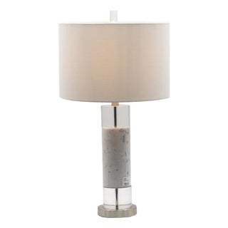 Cylindrical Marble-Textured Crystal Table Lamp For Sale