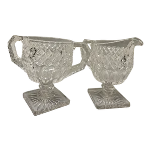 Vintage Set, Westmoreland Waterford Crystal Creamer/Sugar-English Hobnail/Oval Thumbprint