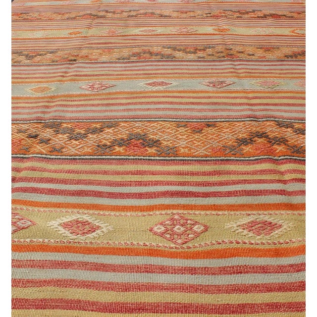 Mid 20th Century Turkish Kilim Vintage Rug With Assorted Stripe Design in a Variety of Colors For Sale - Image 5 of 13