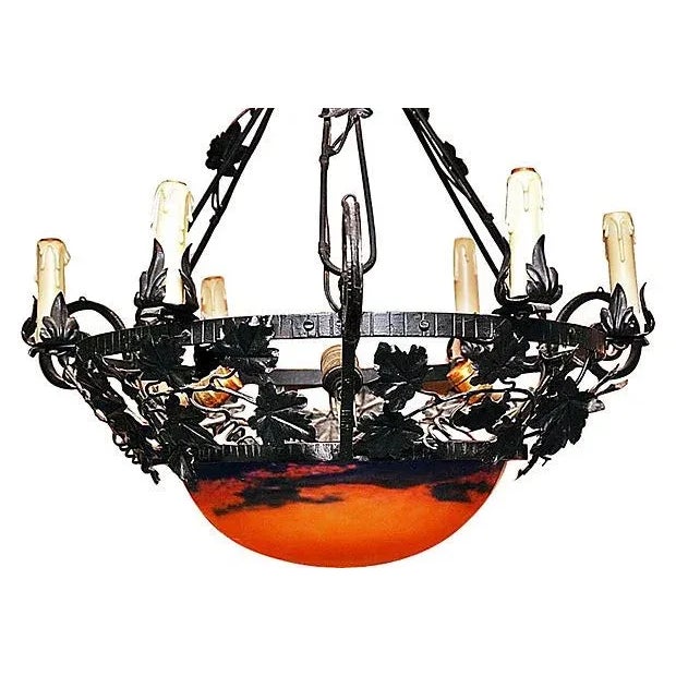 Art Nouveau French Muller Freres Art Glass Fixture For Sale - Image 3 of 9