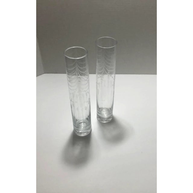 Etched Clear Glass Bud Vase - A Pair For Sale - Image 11 of 12