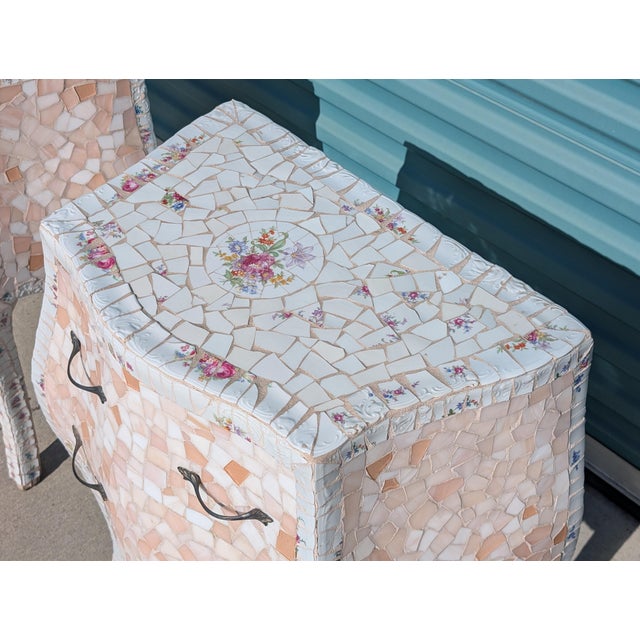 Pair of Vintage Hollywood Regency Mosaic Nightstands For Sale - Image 9 of 13