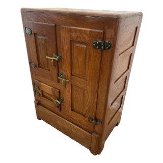 Antique Ice Box Three Storage Cabinets, Oak, Brass Latches, Three Racks, 1920's For Sale