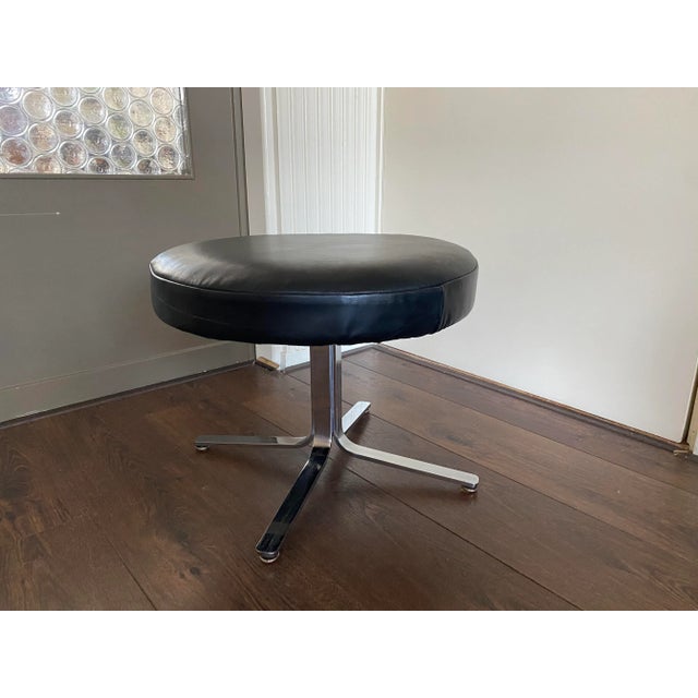 Vintage Modernist Chrome and Leather Stool Ottoman, 1970s For Sale - Image 4 of 8