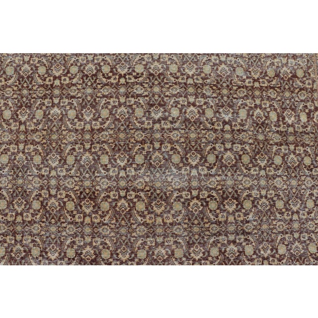Brown Early 20th Century Early 20th Century Persian Tabriz Antique Rug in Herati Design in Dark Arginine Blue and Tan For Sale - Image 8 of 13