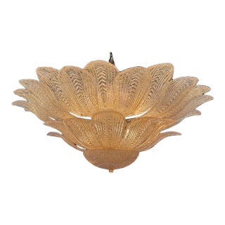 Gold Murano Glass Leaf Form Flush Mount Chandelier For Sale